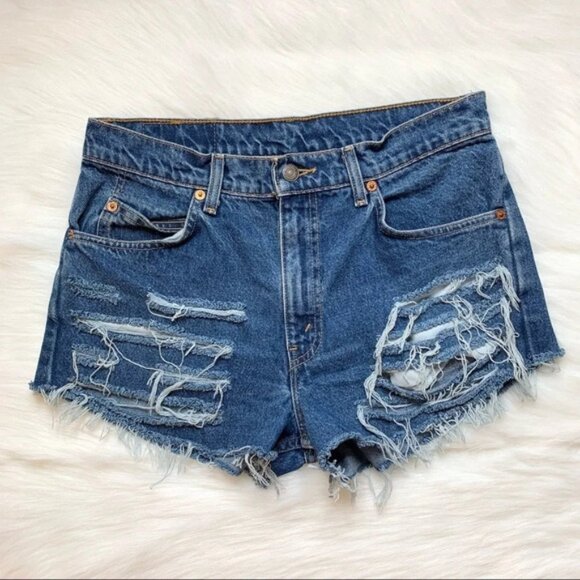 Levi’s Women’s Jean Shorts Vintage Orange Tab Cutoff Distressed Denim High Rise - Picture 4 of 16